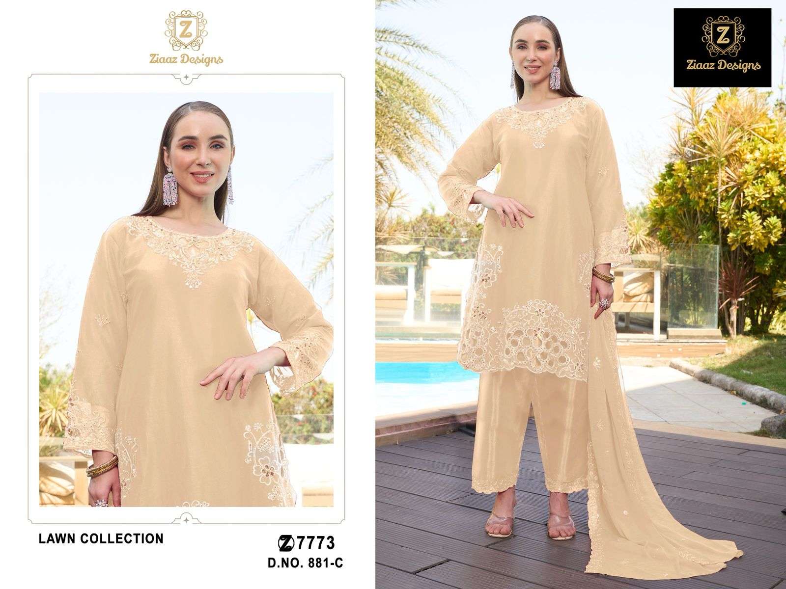 ZIAAZ 881 COLOURS HEAVY EMBROIDERY COTTON PAKISTANI DRESSES-00071
