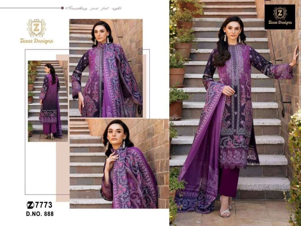ZIAAZ 888 COLOURS HEAVY EMBROIDERY COTTON PRINTED PAKISTANI DRESS-00071