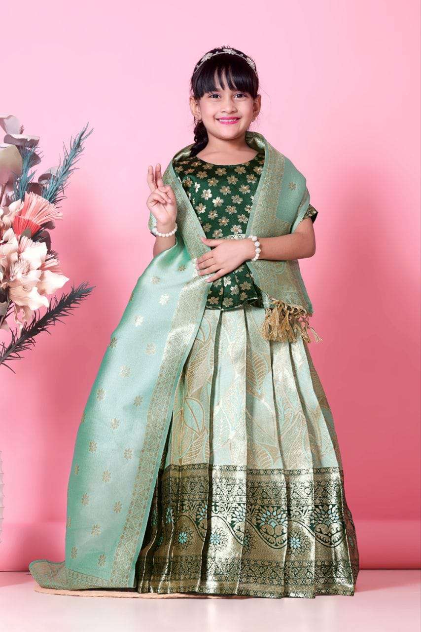 125 SERIES BY ASLWIHOLESALE DESIGNER PURE JACQUARD PRINTED KIDS LEHENGAS-00293