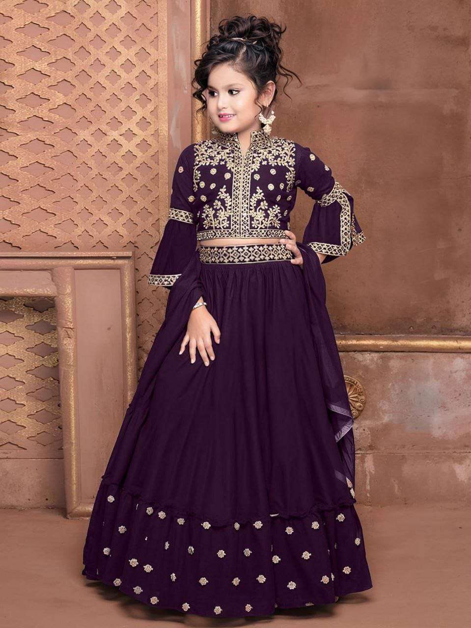 127 SERIES BY ASLIWHOLESALE DESIGNER PURE FAUX GEORGETTE EMBROIDERY KIDS LEHENGAS-00293