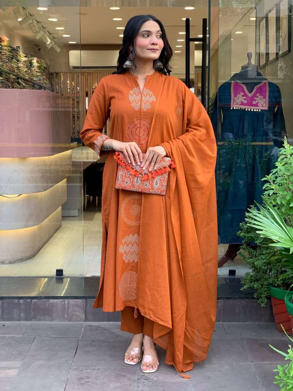 140 SERIES BY ASLIWHOLESALE DESIGNER PURE VISCOSE CHANDERI EMBROIDERY DRESSES-00293