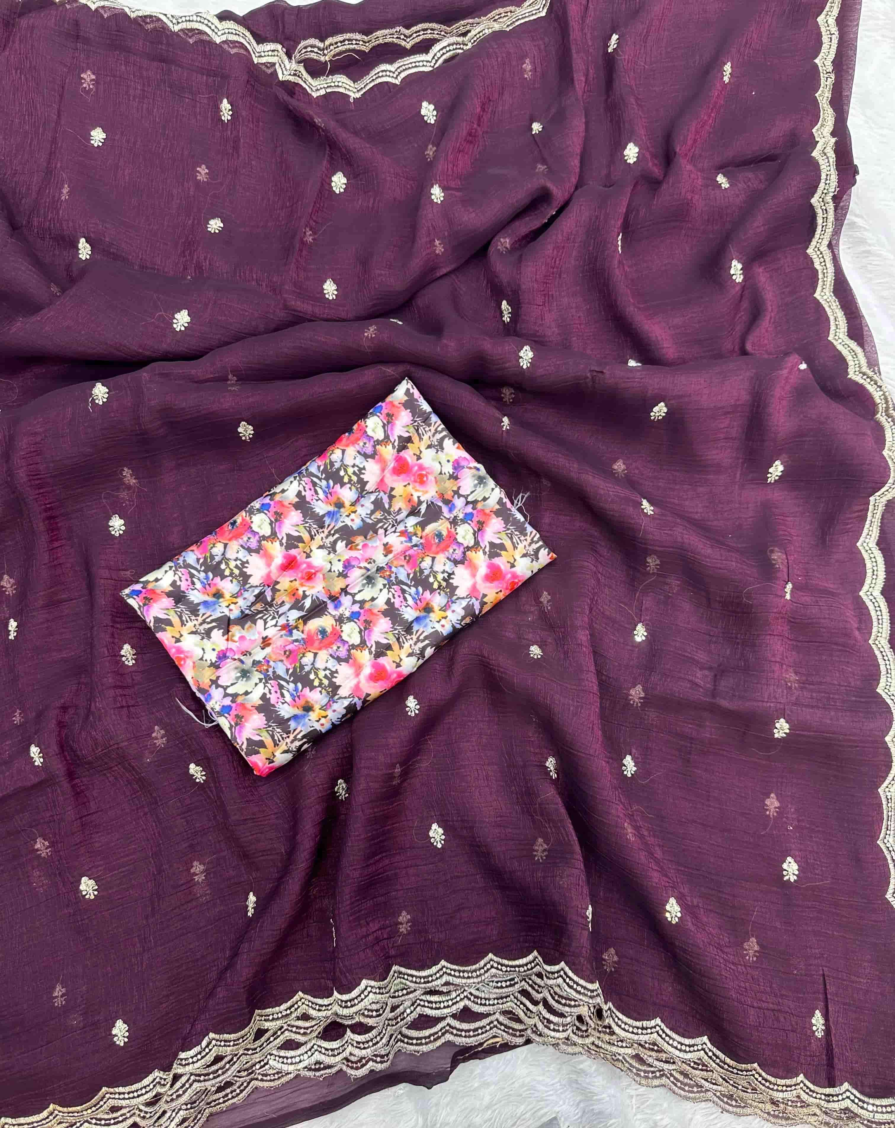 2092 COLOUR BY ASLIWHOLESALE DESIGNER PURE CRUNCY EMBROIDERY SAREES-00103