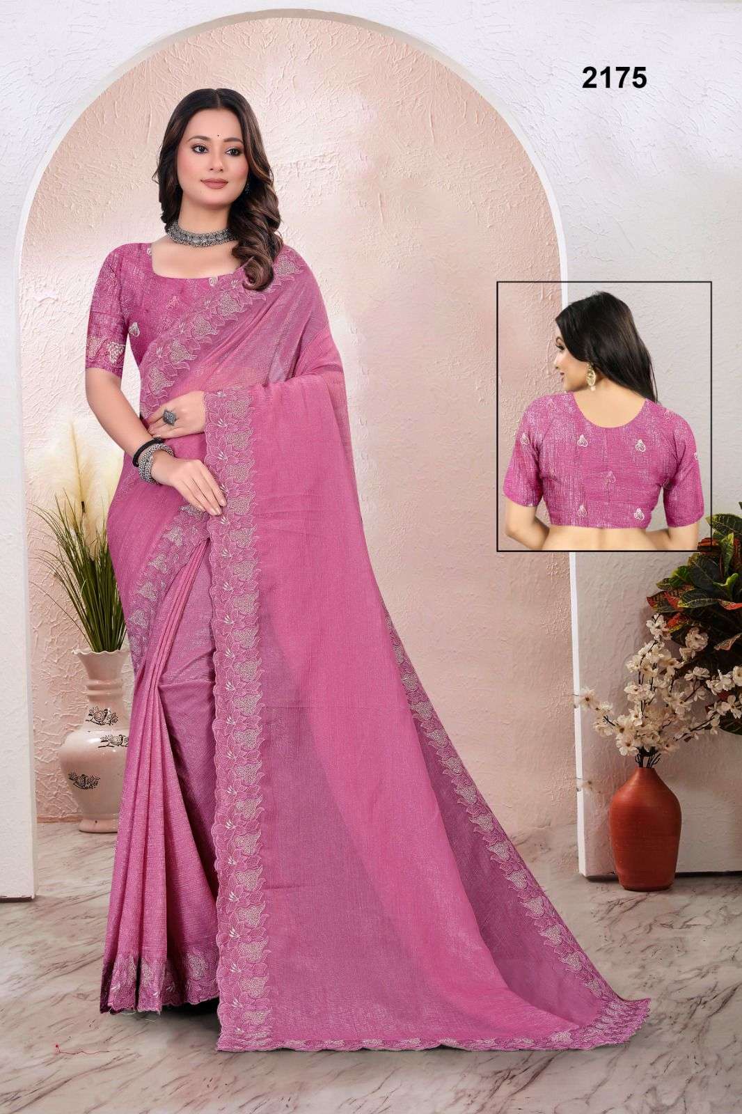 2175 COLOUR BY ASLIWHOLESALE DESIGNER PURE CRUNCHY EMBROIDERY SAREES-00103