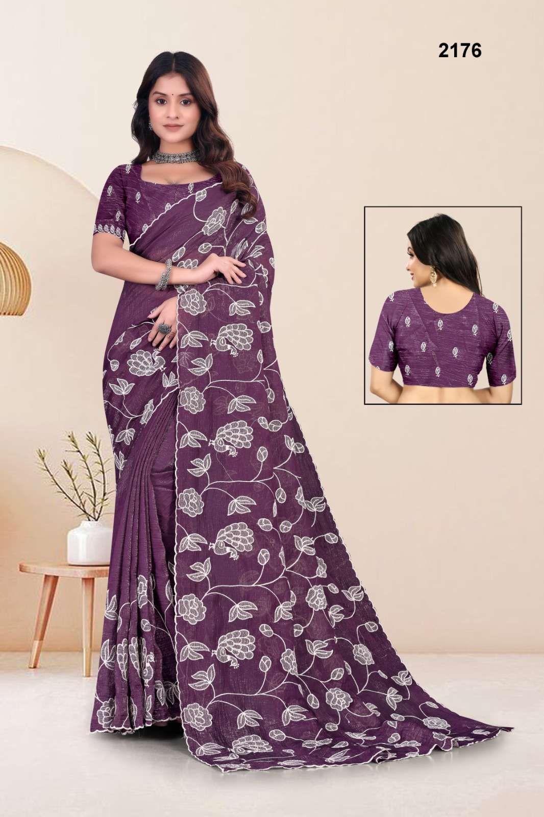 2176 COLOUR BY ASLIWHOLESALE DESIGNER PURE CRUNCY FANCY EMBROIDERY SAREES-00103