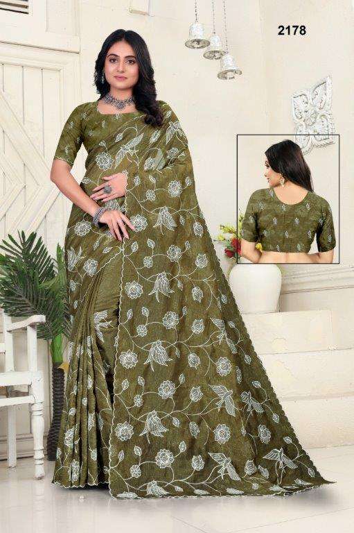 2178 COLOUR BY ASLIWHOLESALE DEISGNER PURE CRUNCY FANCY EMBROIDERY SAREES-00103