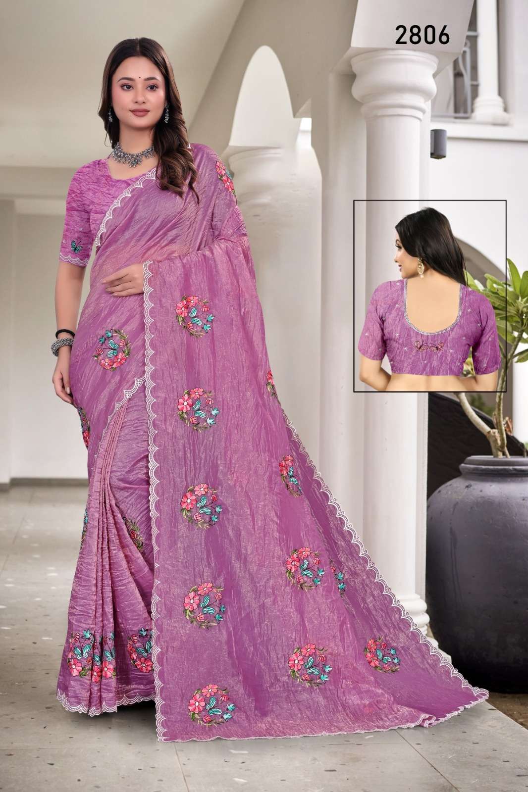 2806 COLOUR BY ASLIWHOLESALE DESIGNER PURE FANCY EMBROIDERY SAREES-00103