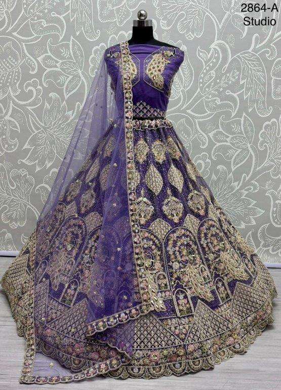 2864 HIT COLOUR BY ASLIWHOLESALE DESIGNER PURE NET EMBROIDERY LEHENGAS-00130