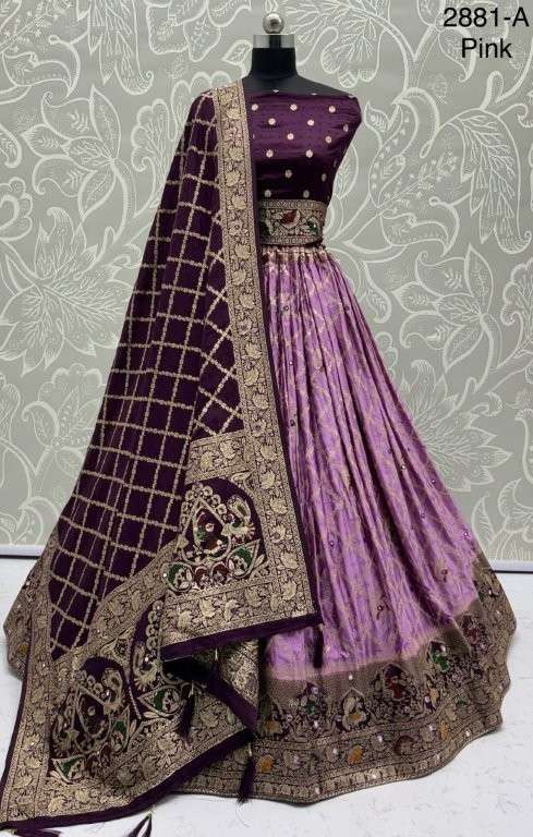 2881 HIT COLOUR BY ASLIWHOLESALE DESIGNER PURE GEORGETTE SATIN EMBROIDERY PRINTED LEHENGAS-00130