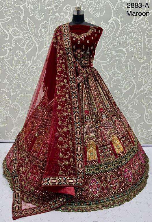 2883 HIT COLOUR BY ASLIWHOLESALE DESIGNER PURE VELVET EMBROIDERY LEHENGAS-00130
