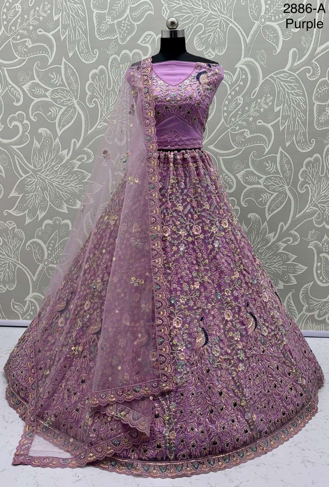 2886 HIT COLOUR BY ASLIWHOLESALE DESIGNER PURE NET EMBROIDERY LEHENGAS-00130