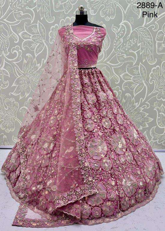 2889 HIT COLOUR BY ASLIWHOLESALE DESIGNER PURE NET EMBROIDERY LEHENGAS-00130
