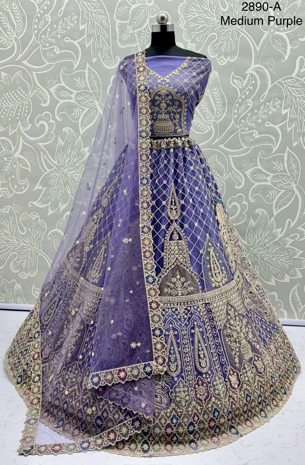 2890 HIT COLOUR BY ASLIWHOLESALE DESIGNER PURE NET EMBROIDERY LEHENGAS-00130
