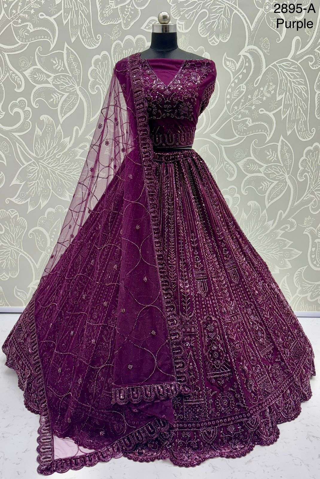 2895 HIT COLOUR BY ASLIWHOLESALE DESIGNER PURE NET EMBROIDERY LEHENGAS-00130