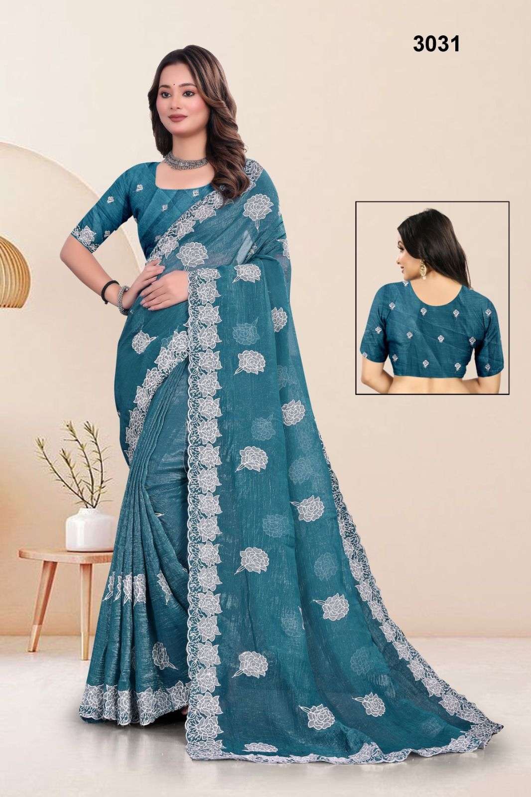 3031 COLOUR BY ASLIWHOLESALE DESIGNER PURE CRUNCHY FANCY EMBROIDERY SAREES-00103