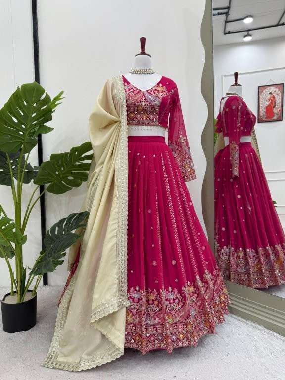 372 HIT COLOUR BY ASLWIHOLESALE DESIGNER PURE FAUX GEORGETTE EMBROIDERY PRINTED LEHENGAS-00246