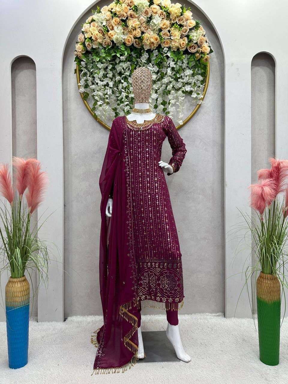 5716 HIT COLOUR BY ASLIWHOLESALE DESIGNER PURE FAUX GEORGETTE EMBROIDERY DRESSES-00242