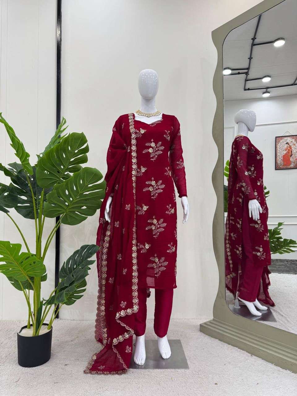 5805 BY ASLIWHOLESALE DESIGNER PURE CRUNCY SILK EMBROIDERY PRINTED DESSES-00242
