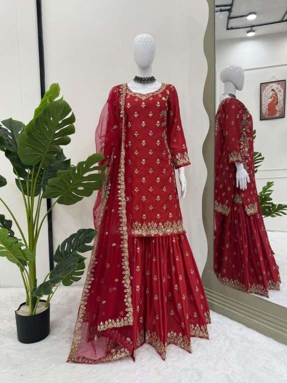 5904 HIT COLOUR BY ASLIWHOLESALE DESIGNER PURE CHINNON SILK EMBROIDERY PRINTED DRESSES-00242