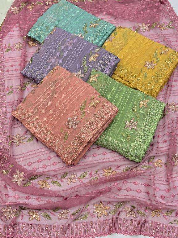 6390 COLOUR BY ASLIWHOLESALE DESIGNER PURE CHIFFON EMBROIDERY SAREES-00103