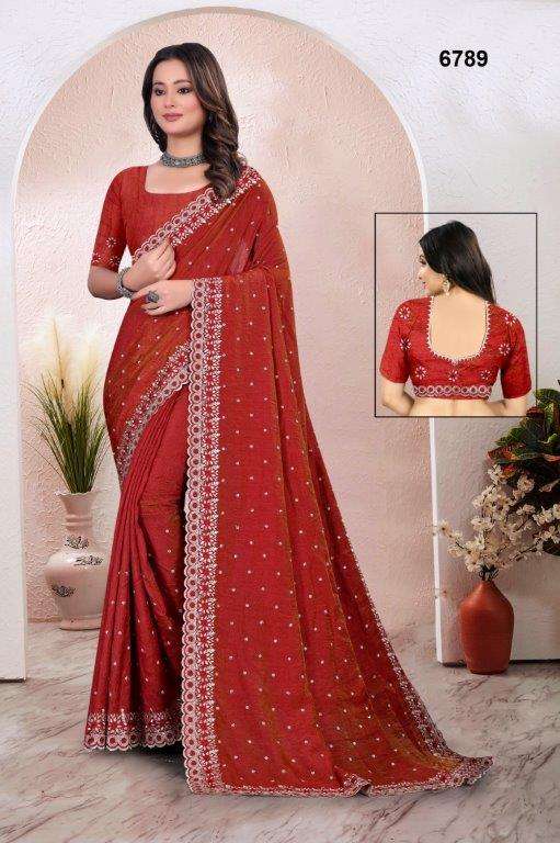 6789 COLOUR BY ASLIWHOLESALE DESIGNER PURE SOFT FANCY EMBROIDERY SAREES-00103