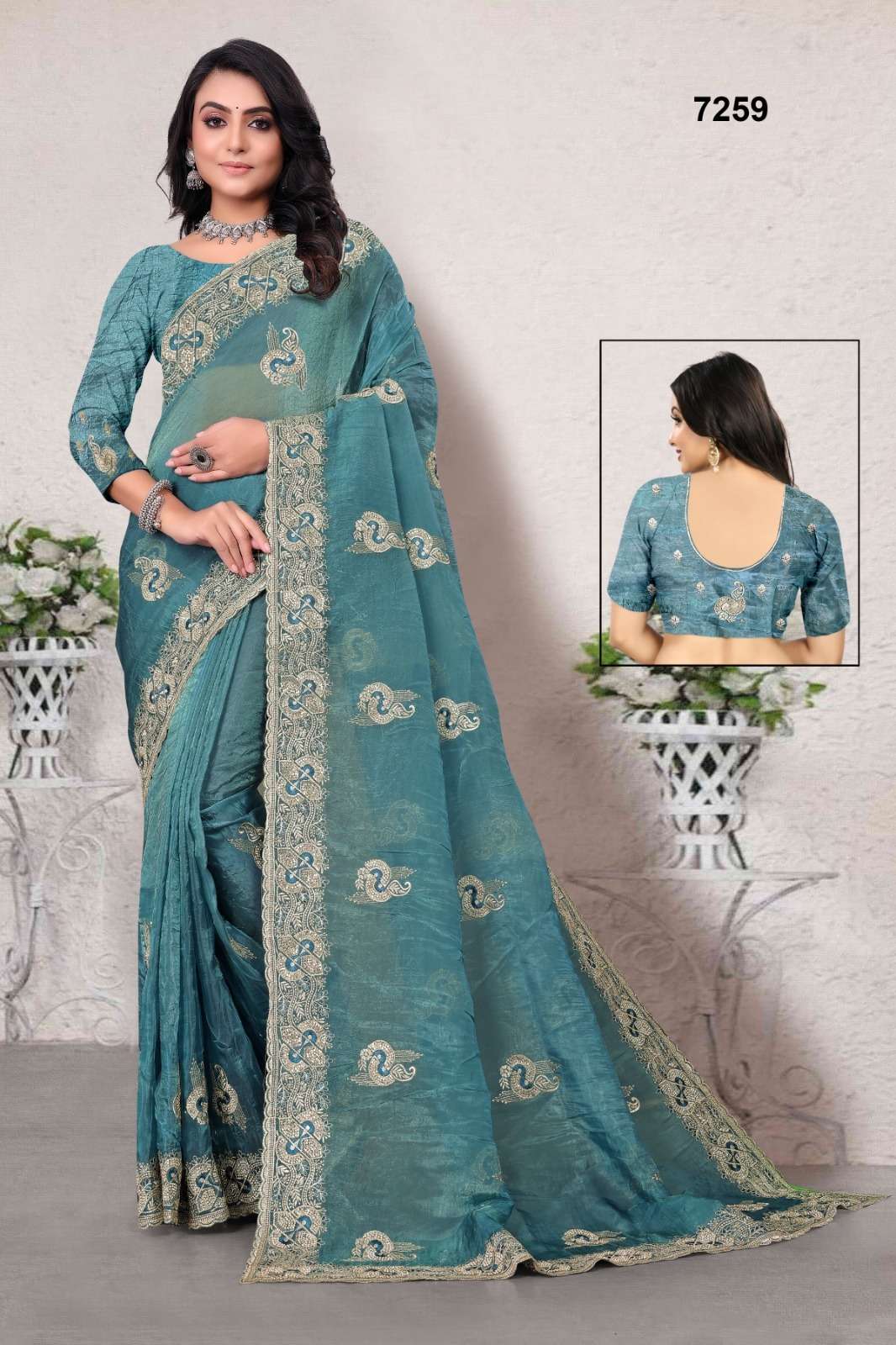 7259 HIT COLOUR BY ASLIWHOLESALE DESIGNER PURE CRUSH EMBROIDERY PRINTED SAREES-00103