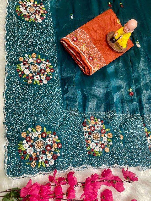 763 COLOUR BY ASLIWHOLESALE DESIGNER PURE SILK EMBROIDERY SAREES-00285