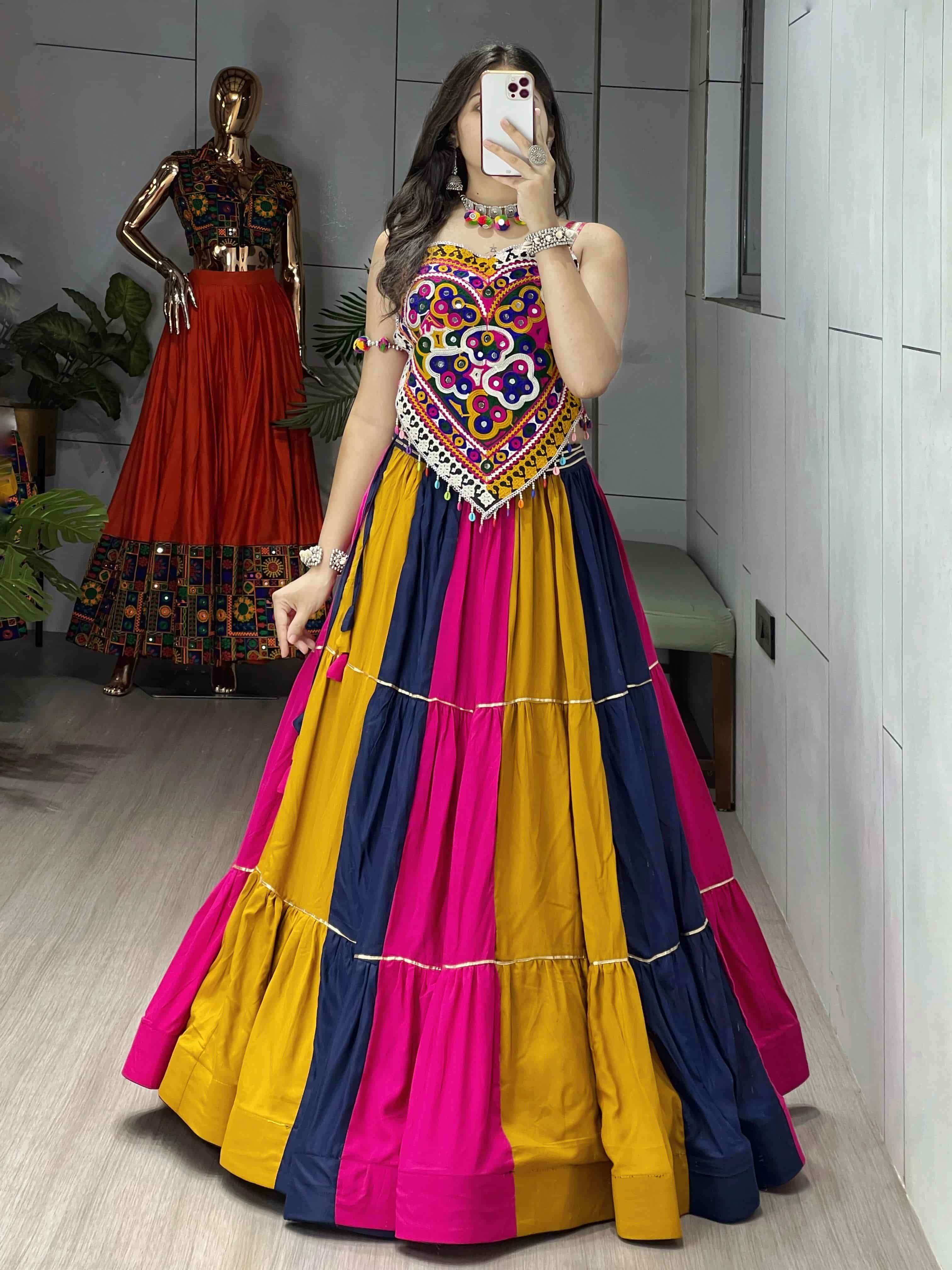 8058 COLOUR BY ASLIWHOLESALE DESIGNER PURE SILK AND COTTON RAYON NAVRATRI LEHENGA-00135