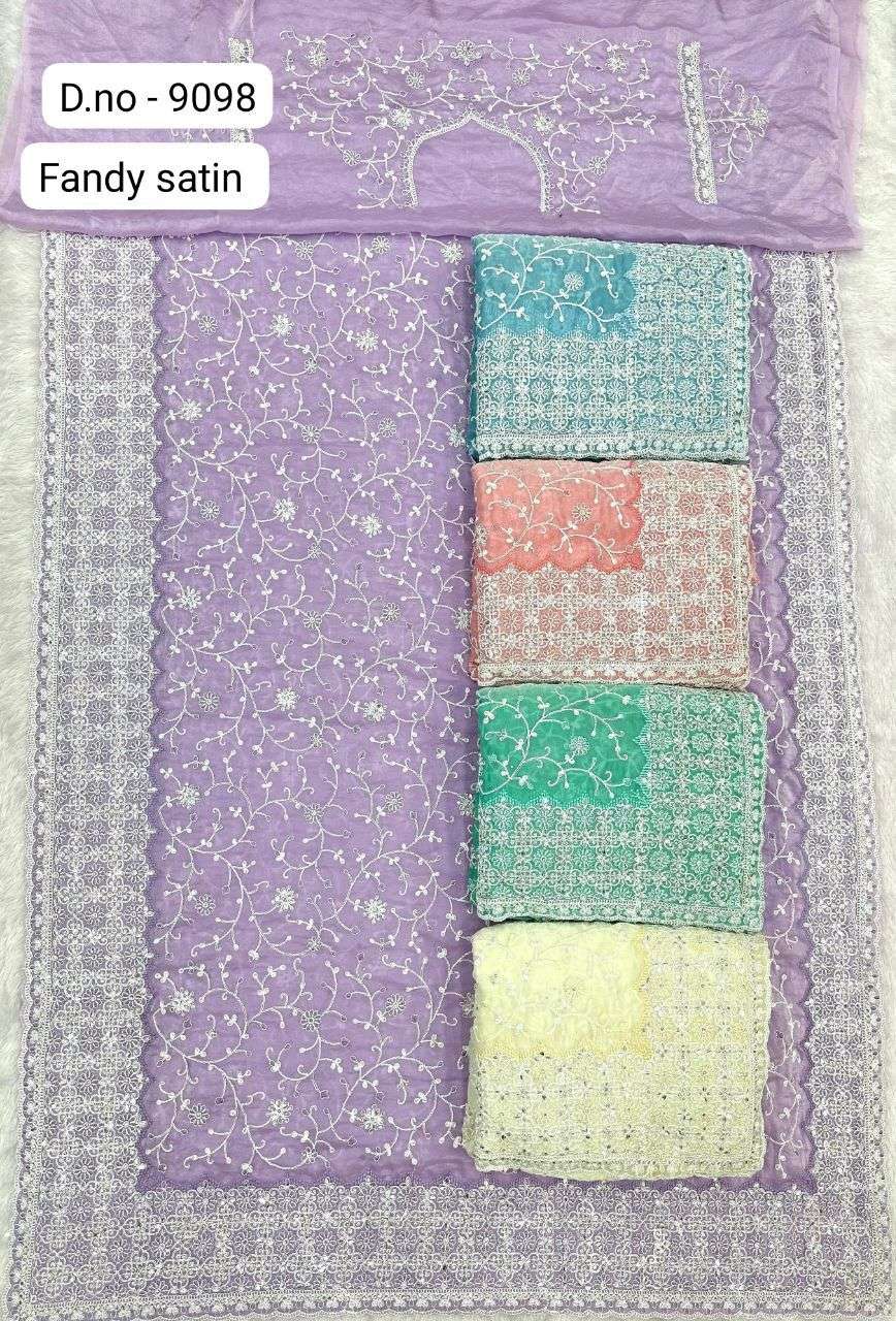 9098 COLOUR BY ASLIWHOLESALE DESIGNER PURE SATIN EMBROIDERY PRINTED SAREES-00103
