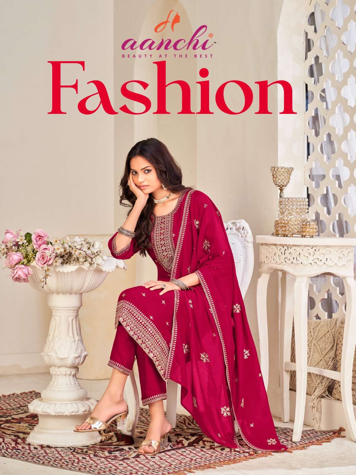 AANCHI FASHION 7001 TO 7004 SERIES PURE VICHITRA SILK EMBROIDERY DRESSES-00286