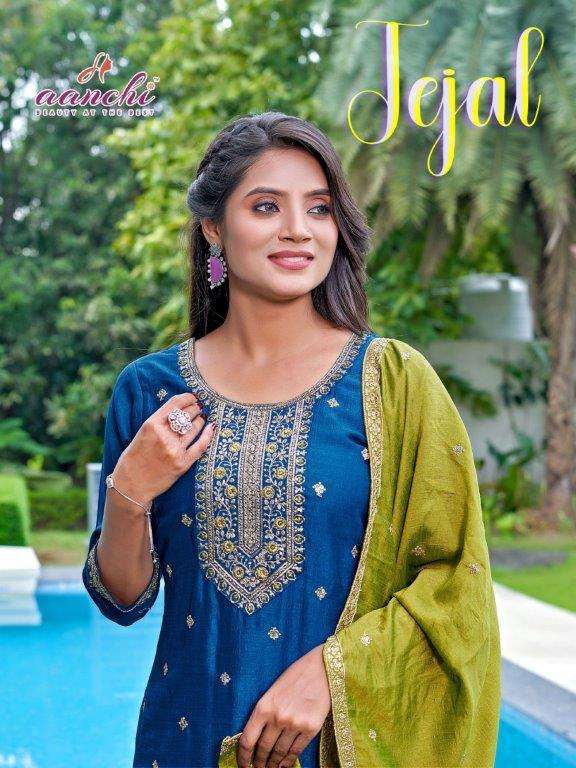 AANCHI TEJAL 1001 TO 1004 SERIES PURE VICHITRA SILK EMBROIDERY DRESSES-00286