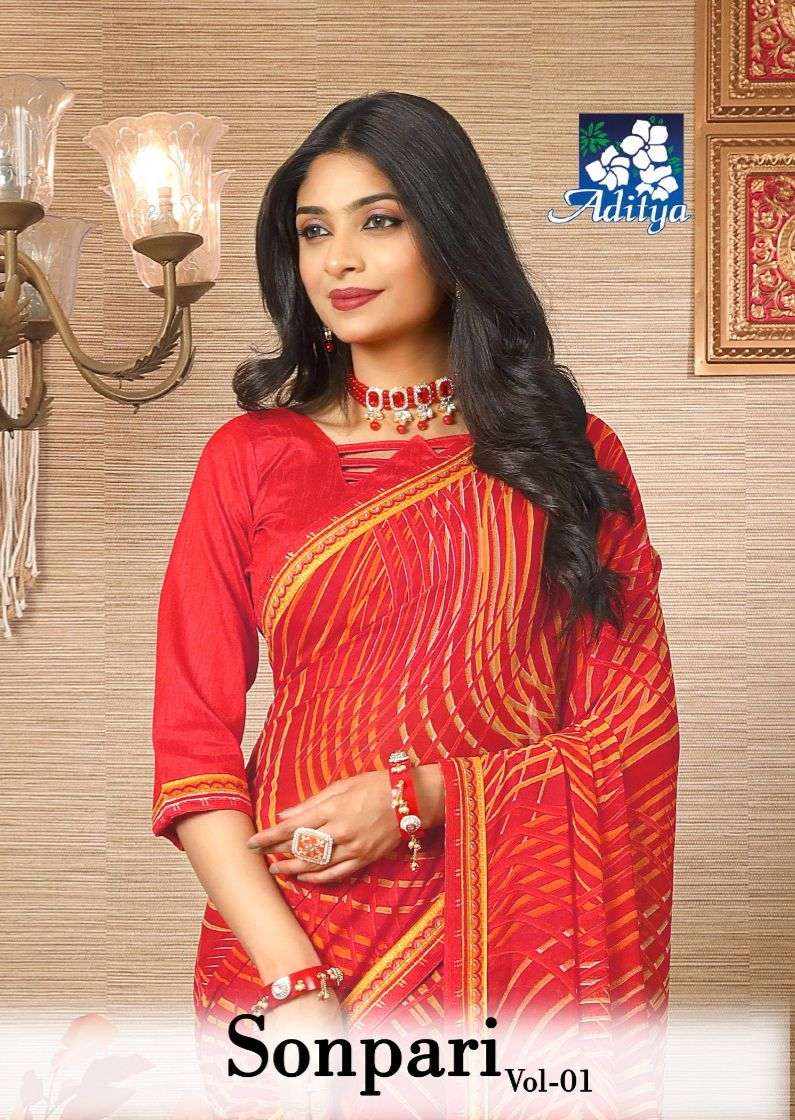 ADITYA SONPARI 1440 TO 1449 SERIES PURE CHIFFON EMBROIDERY SAREES-00090