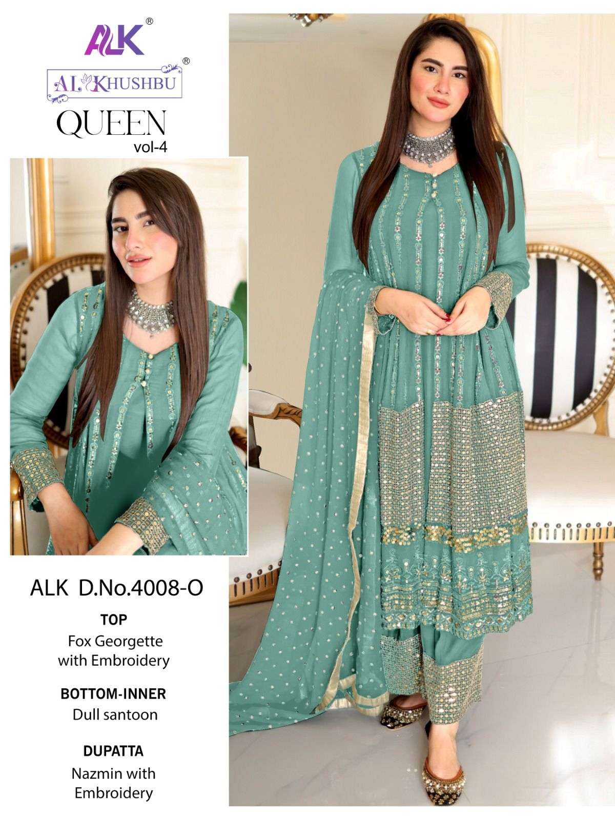 AL KHUSHBU QUEEN VOL-04 PURE GEORGETTE EMBROIDERY PAKISTANI DRESSES-00201