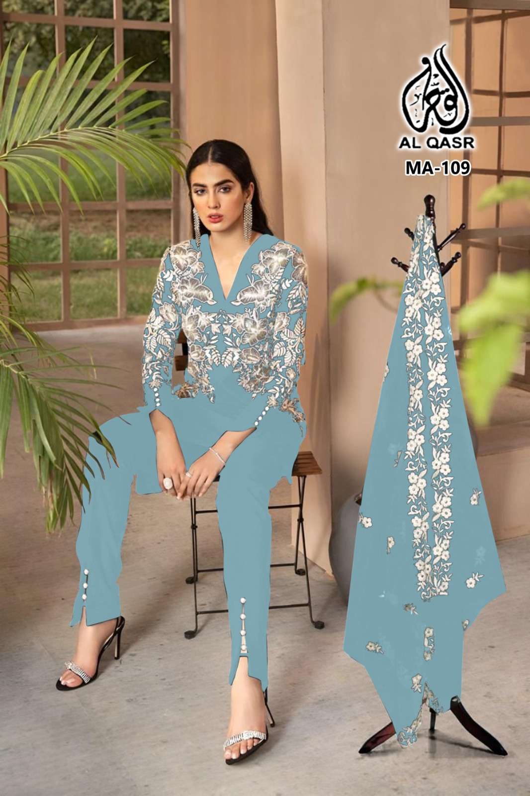 AL-QASR MA-109 PURE FAUX GEORGETTE EMBROIDERY DRESSES-00245