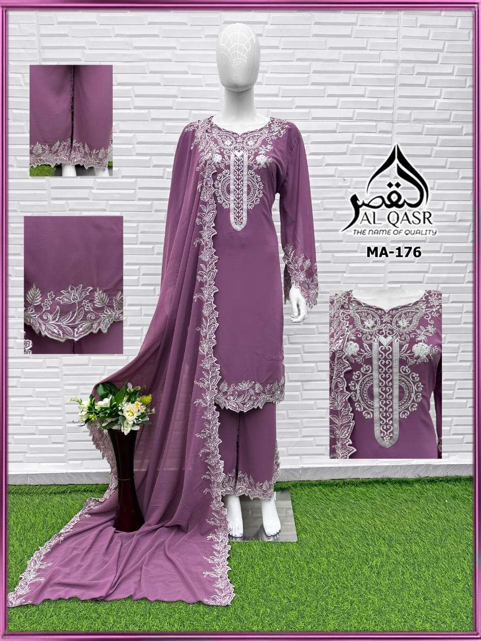 AL-QASR MA-176 PURE FAUX GEORGETTE EMBROIDERY DRESSES-00245