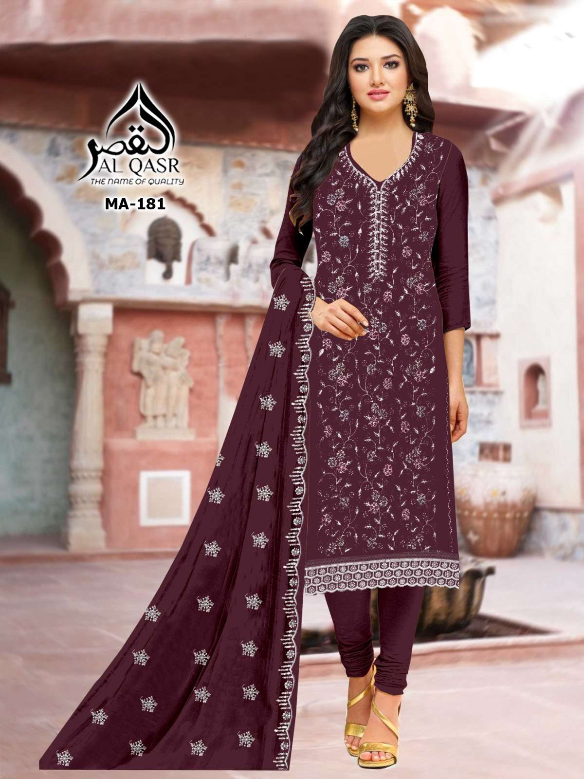 AL-QASR MA-181 PURE FAUX GEORGETTE EMBROIDERY PRINTED DRESSES-245