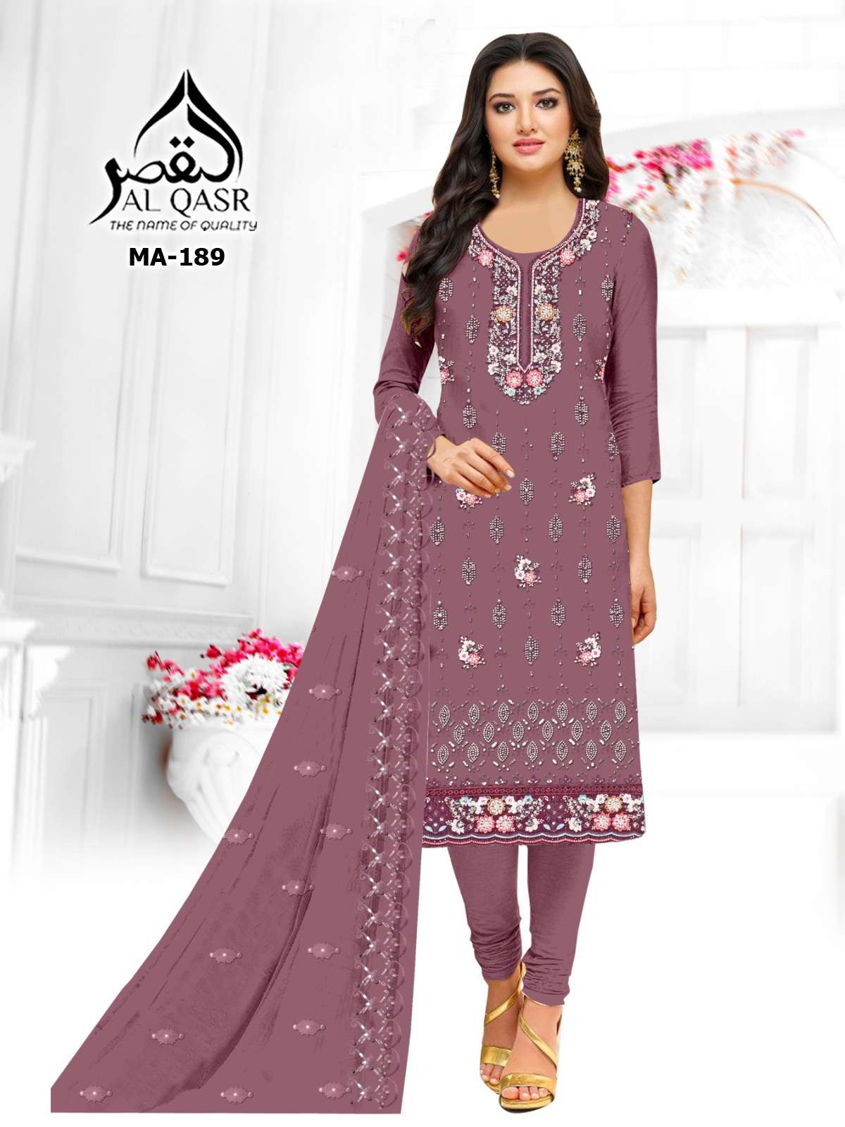 AL-QASR MA-189 PURE FAUX GEORGETTE EMBROIDERY DRESSES-00245