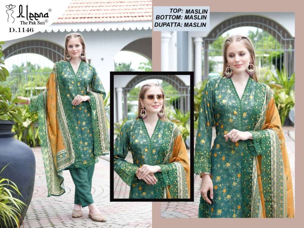ALEEN D-1146 & 1147 SERIES PURE MUSLIN EMBROIDERY PRINTED DRESSES-00299