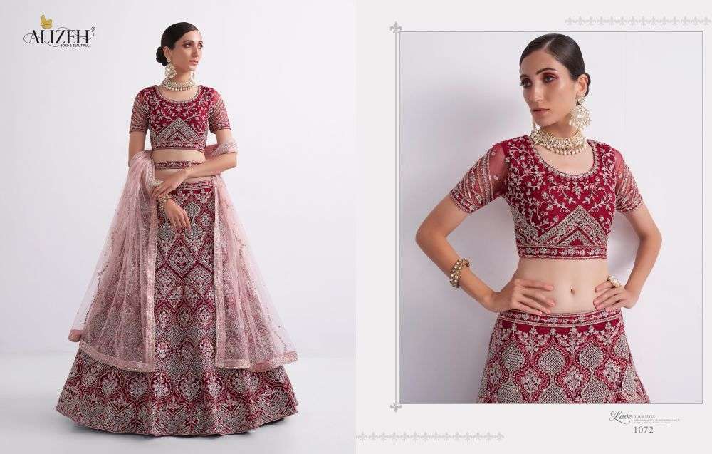 ALIZEH 1072 HIT DESIGN PURE NET AND DULL SANTOON EMBROIDERY LEHENGAS-00001