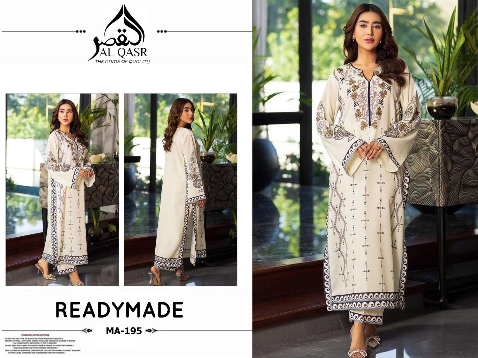 ALIZEH READYMADE MA-195 PURE DULL SATIN EMBROIDERY PRINTED CO-ORD SET-00245