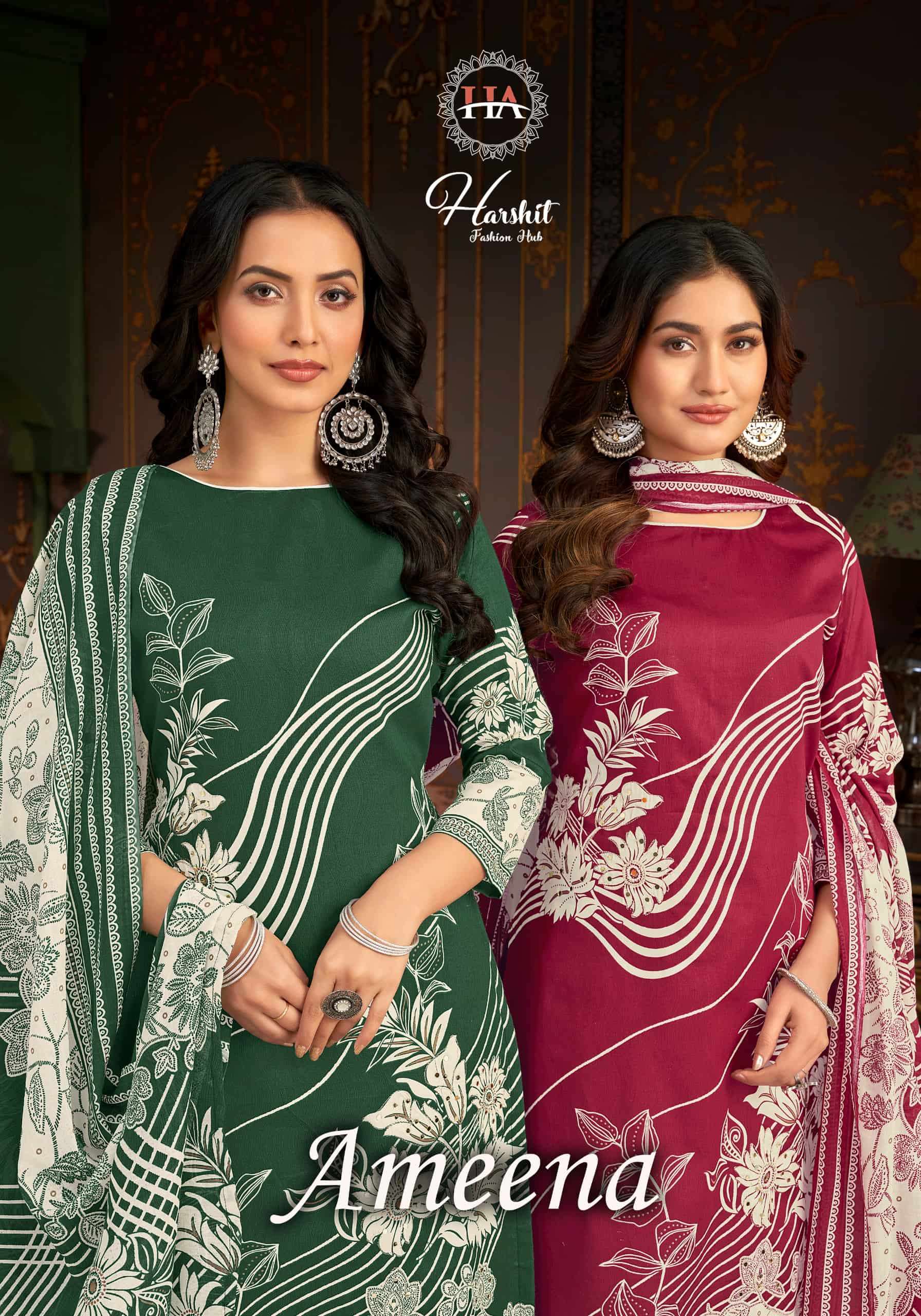 HARSHIT FASHION HUB AMEENA PURE JAAM COTTON PRINTED PAKISTANI DRESSES-00201