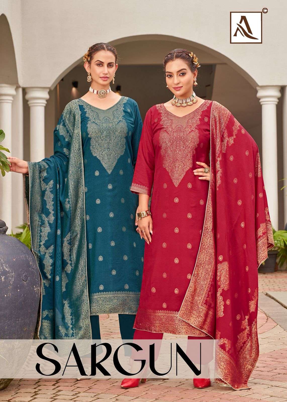 ALOK SUIT SARGUN PURE MUSLIN JACQUARD HAND WORK DRESSES-00201