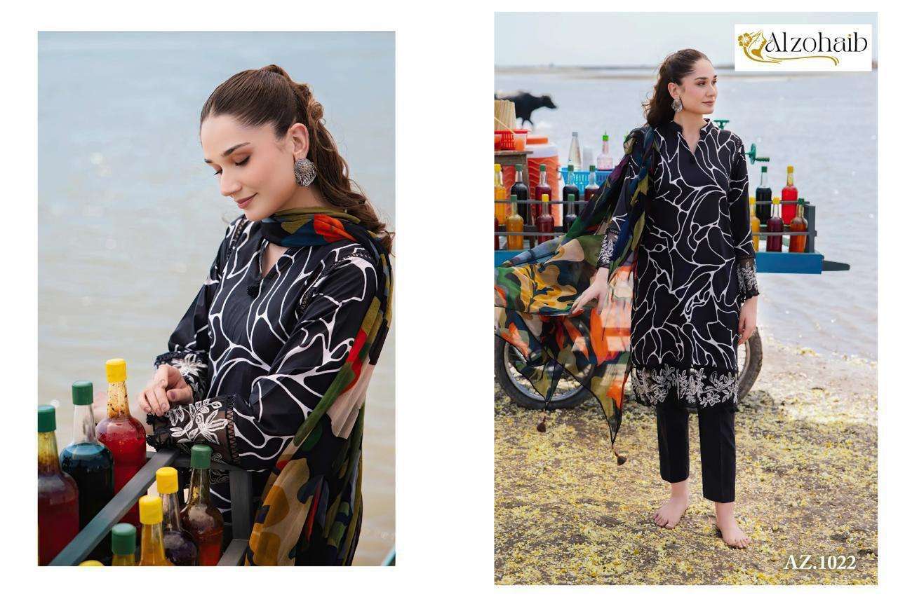 ALZOHAIB AZ-1022 PURE COTTON PRINTED EMBROIDERY PAKISTANI DRESSES-00062
