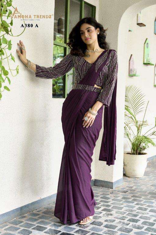 AMOHA TRENDZ T380  PURE GEORGETTE EMBROIDERY SAREES-00007