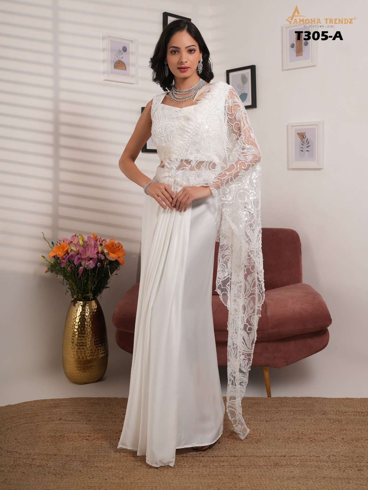 AMOHA TRENDZ T305 A TO B SERIES PURE SATIN EMBROIDERY SAREES-00007