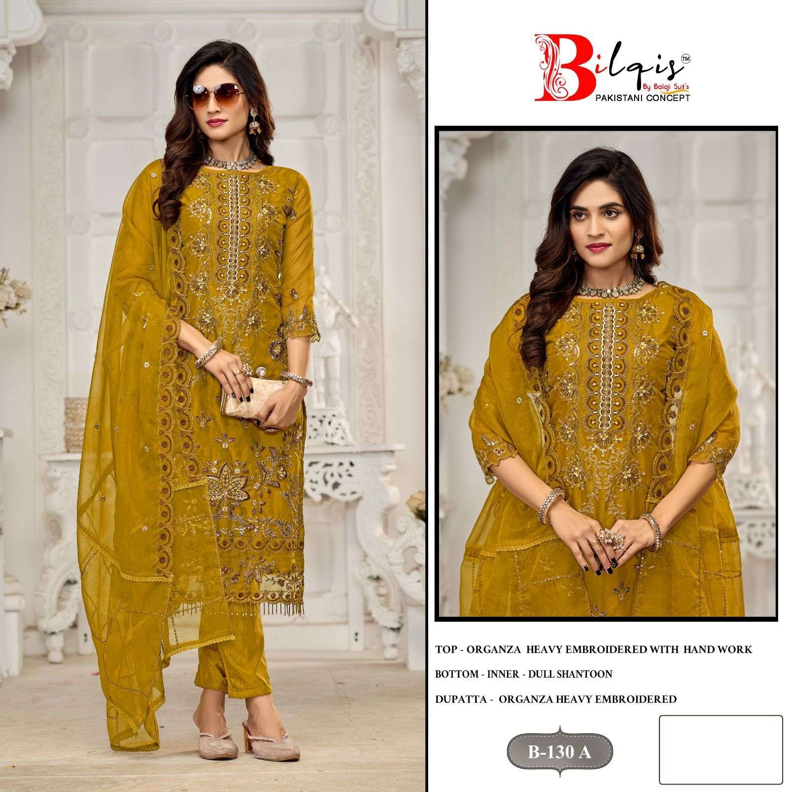 BILQIS B-130 PURE ORGANZA EMBROIDERY PAKISTANI DRESSES-00201