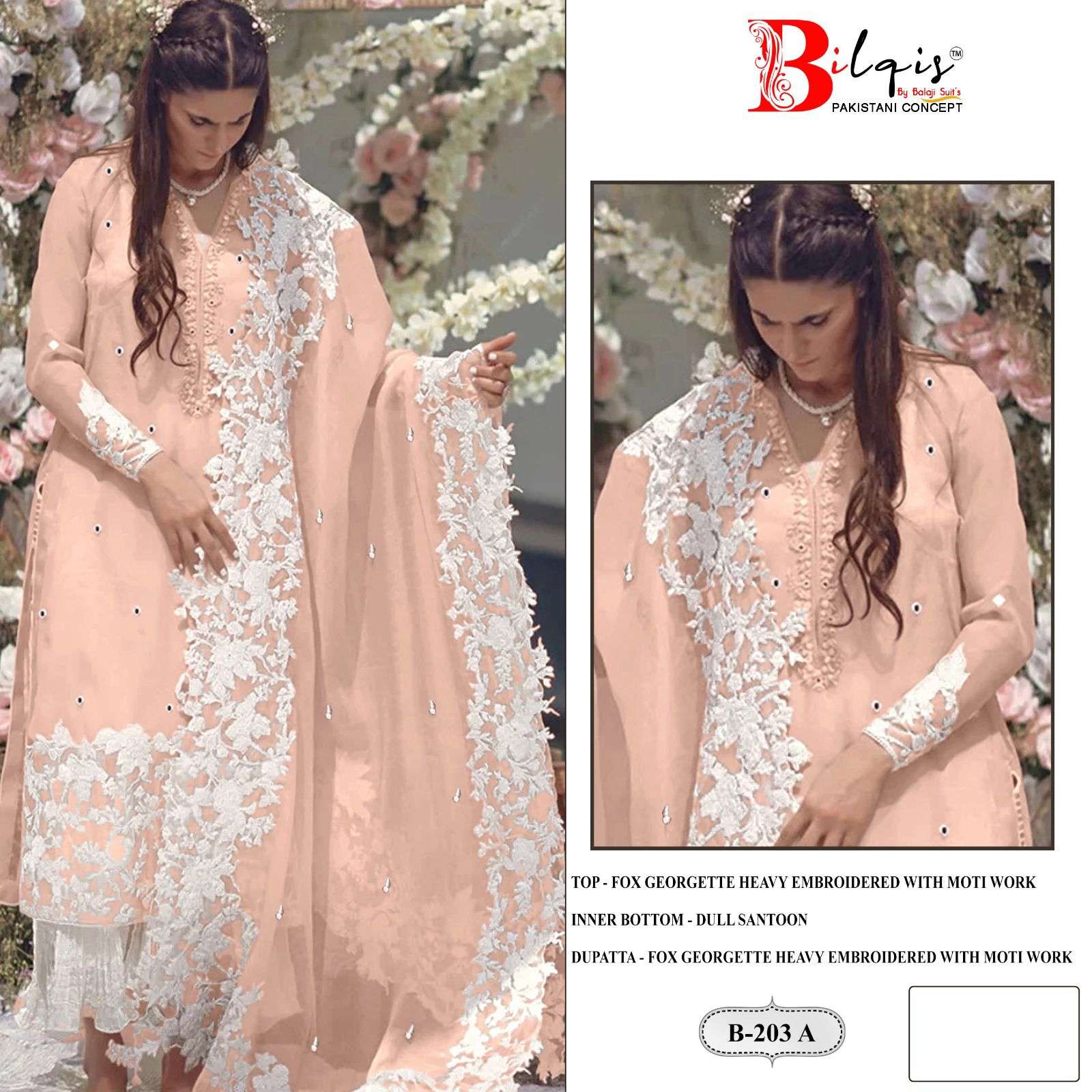 BILQIS B-203 COLOUR HEAVY EMBROIDERY FAUX GEORGETTE PAKISTANI DRESSES-00201