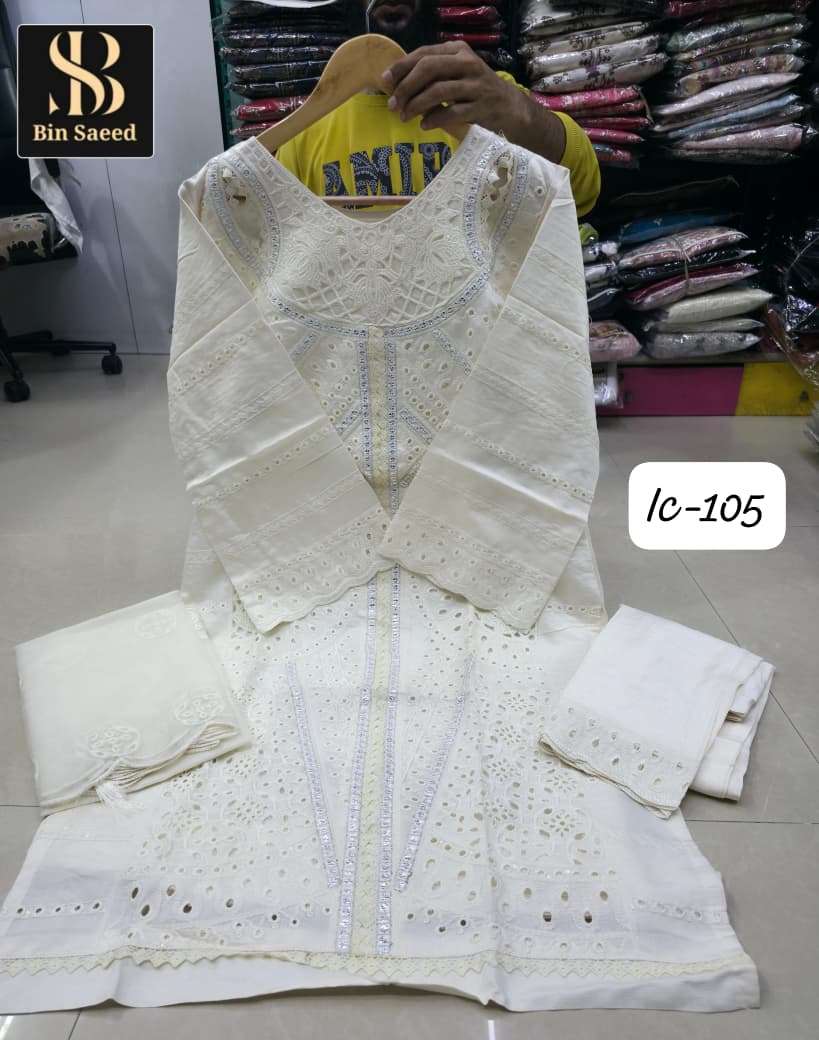 BIN SAEED 105 BY ASLIWHOLESALE DESIGNER PURE COTTON EMBROIDERY DRESSES-00272