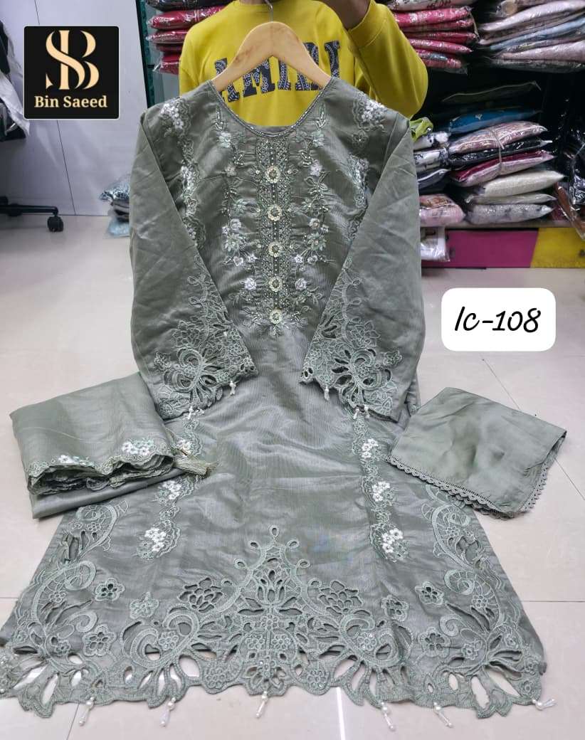 BIN SAEED 108 BY ASLIWHOLESALE DESIGNER PURE SILK EMBROIDERY DRESSES-00272