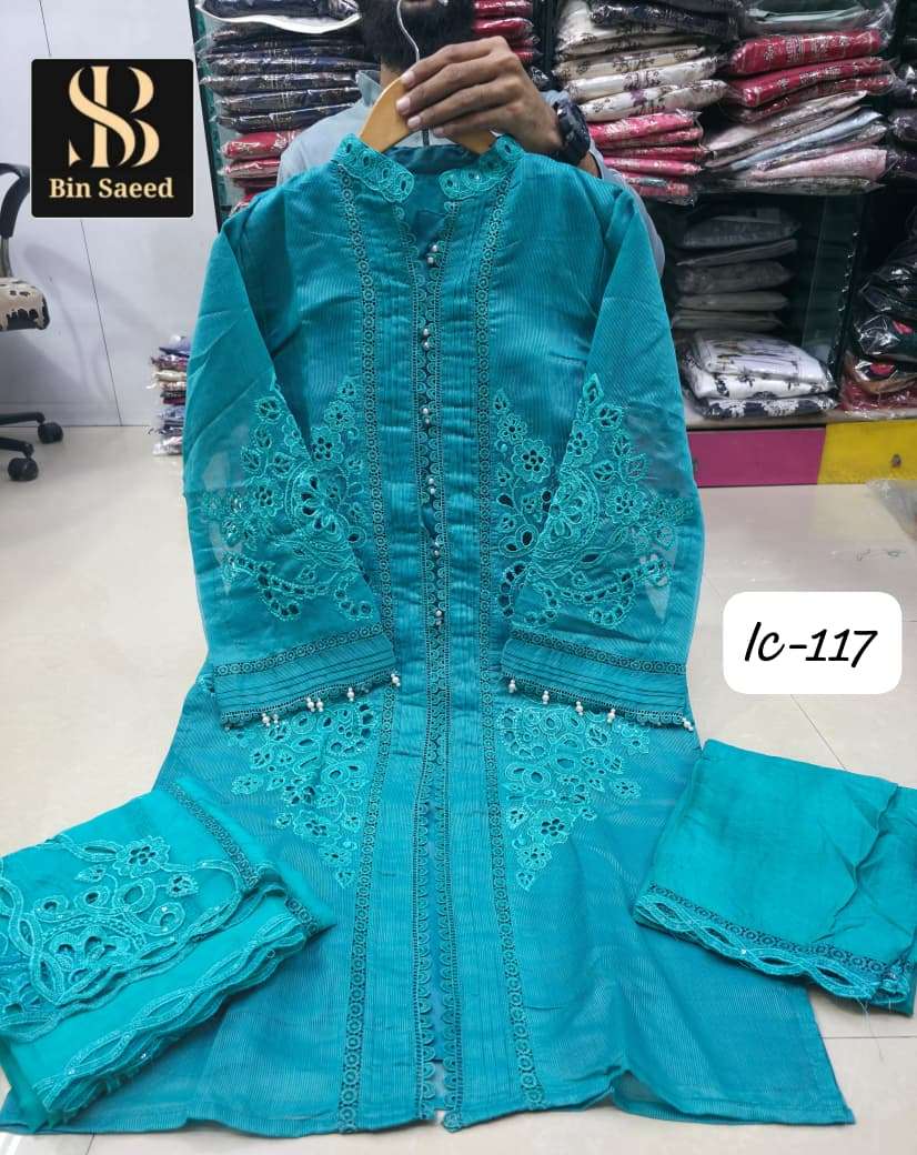BIN SAEED IC 117 BY ASLIWHOLESALE DESINGER PURE SILK EMBROIDERY PRINTED DRESSES-00272