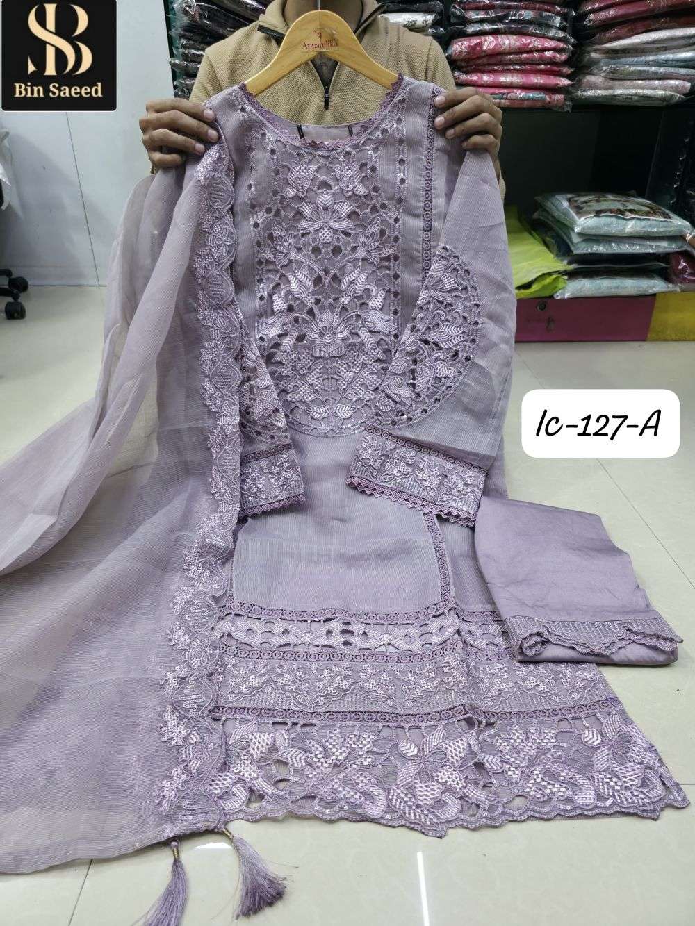 BIN SAEED IC 127 BY ASLIWHOLESALE DESINGER PURE SILK EMBROIDERY PRINTED DRESSES-00272